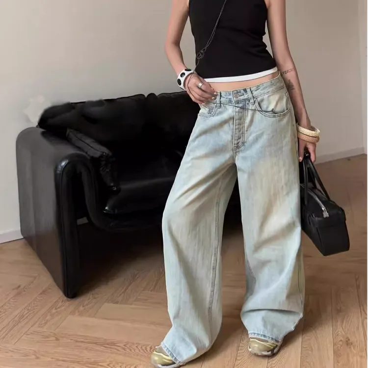 短裤性感风磨毛水洗无弹力牛仔裤阔腿裤高腰直筒裤裤子春夏