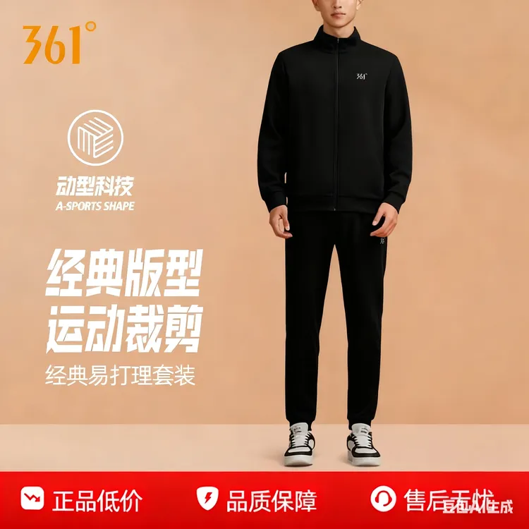 361度新款开衫卫衣针织套装休闲时尚户外跑步百搭男女款潮流套装