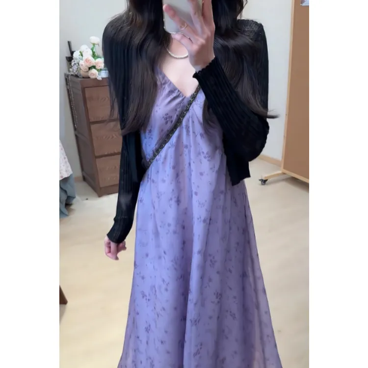 MARIE.COCO微胖mm温柔喇叭袖开衫+连衣裙套装女2025新款显瘦遮肚