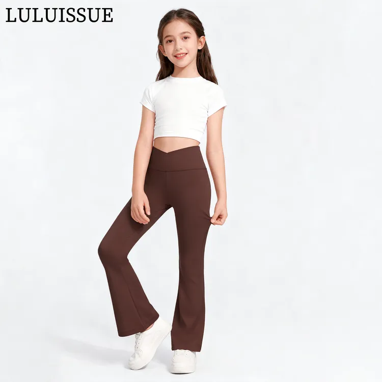 LULUISSUE春秋瑜伽女童高腰喇叭裤儿童休闲运动瑜珈裤阔腿长裤
