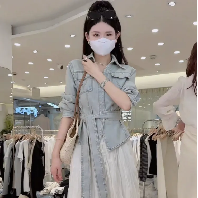 欧货2025春季系带牛仔外套女设计感修身时尚百搭短款港风复古上衣