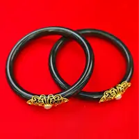 【万佳甄选】手工绣花掐丝银S925镶嵌和田墨玉手镯发其一【NBA01】