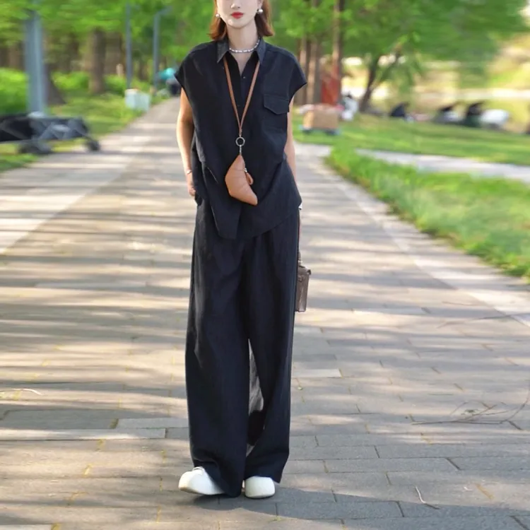 夏季新款女士套装百搭精致穿搭纯黑高级设计师同款女士套装2546