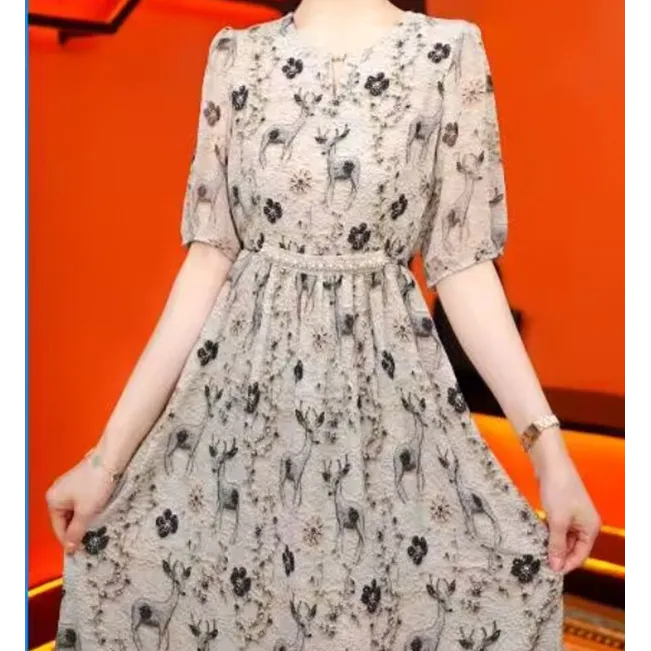 高端气质洋气显瘦连衣裙2025夏季新款妈妈装轻奢高级感长裙5877