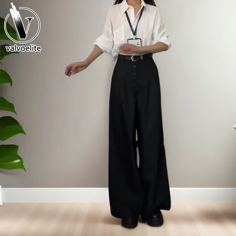 VALVOELITE复古黑色高腰西装裤直筒垂感镰刀休闲裤拖地阔腿弯刀裤