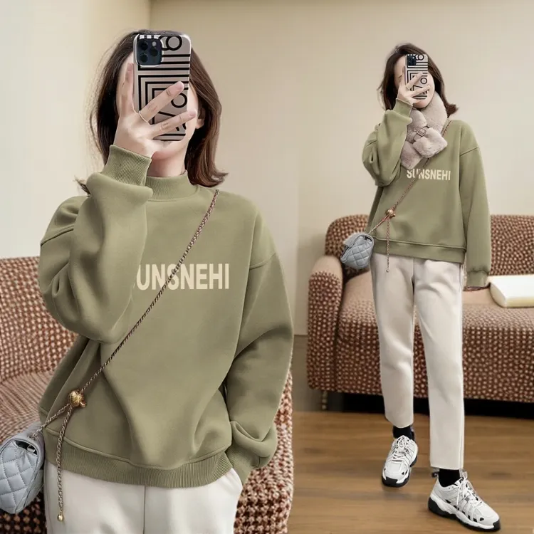 半高领加绒加厚即墨卫衣女2025新款爆款秋冬季打底衫保暖长袖上衣