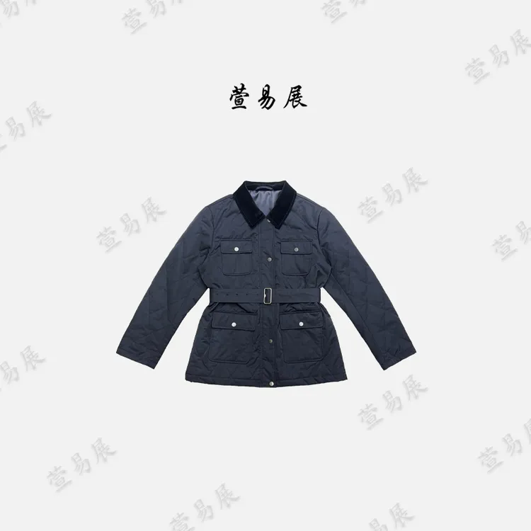萱易展-“费尔午逅”羊驼毛棉服格纹腰带款显瘦棉服-WT100503