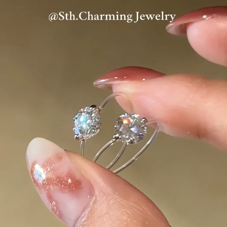 925银戒指 莫桑石悬浮戒指透明鱼线隐形小众设计莫桑钻戒指