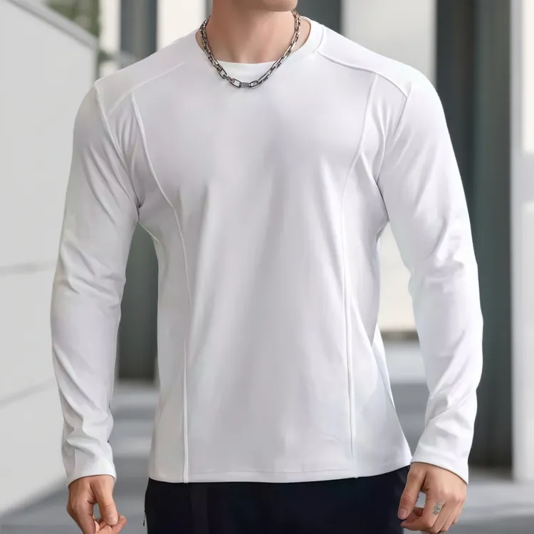 美式新款男士户外跑步训练运动健身德绒肌肉撸铁打底长袖上衣t恤