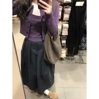 MARIE.COCO早秋松弛感穿搭紫色吊带上衣外搭针织开衫女高腰半身裙