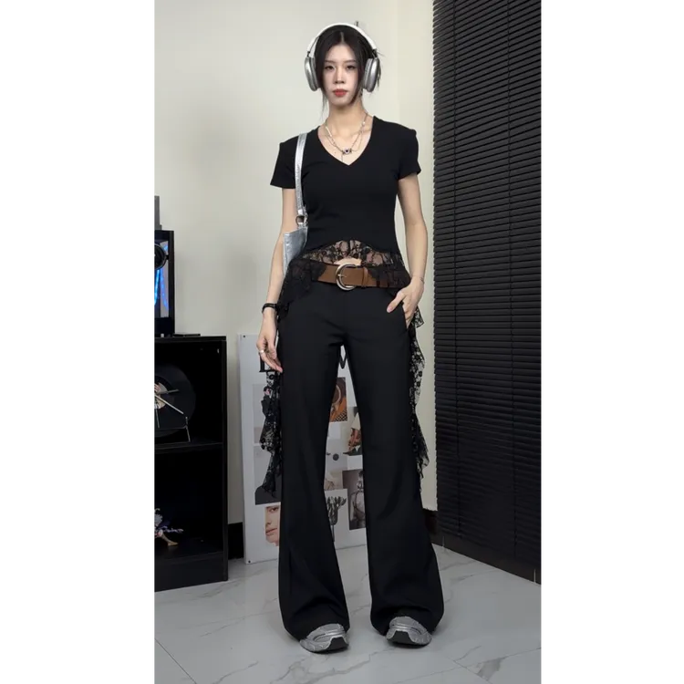 2025辣妹中低腰高级感西装裤垂钓感夏季爆款裤子拖地微喇裤休闲裤