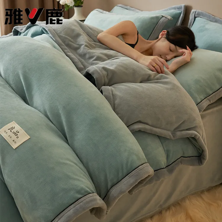 雅鹿牛奶绒四件套秋冬家用加厚床单双面绒被罩三件套床笠2025新款