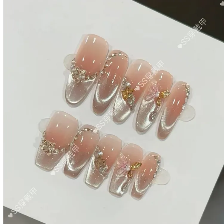 【梦蝶】纯手工穿戴甲猫眼美甲光疗甲片