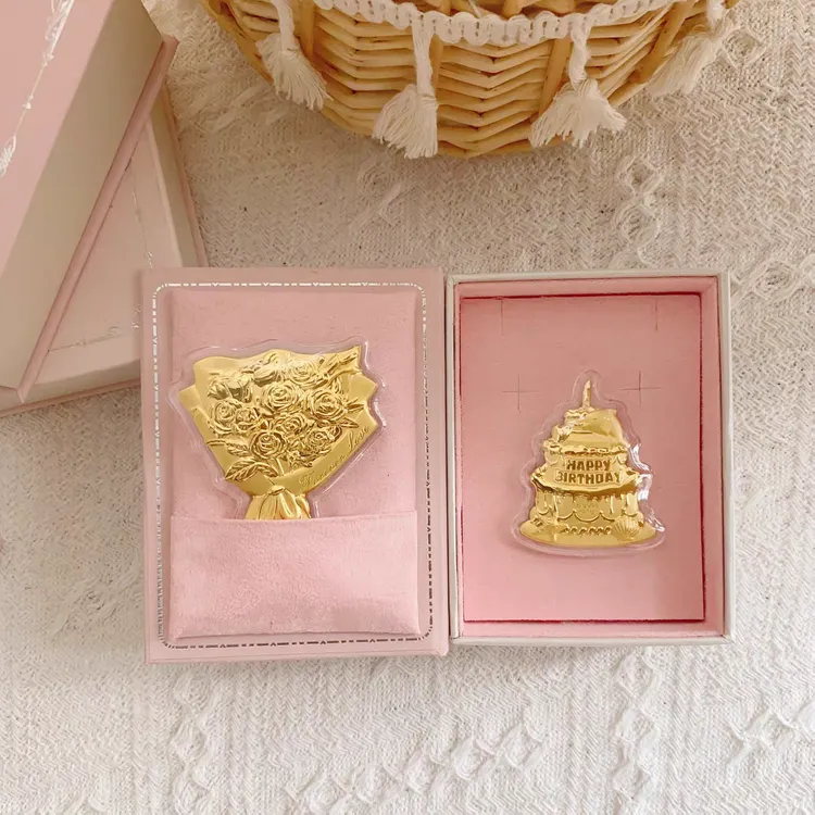 含金工艺品小熊生日蛋糕含金玫瑰花束情侣浪漫结婚纪念礼物送女友