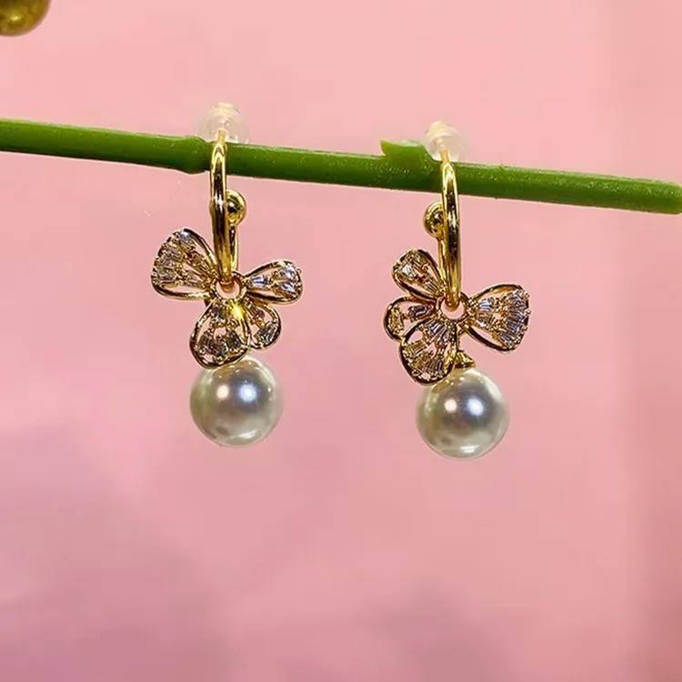 铜合金锆石耳饰 （38号）三瓣花一款多戴时尚气质百搭吊坠耳饰