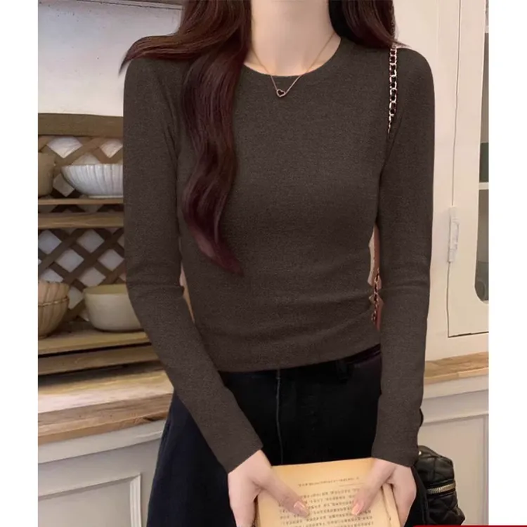 简约款舒适圆领套头内搭羊毛针织衫女装秋季修身显瘦保暖长袖毛衣