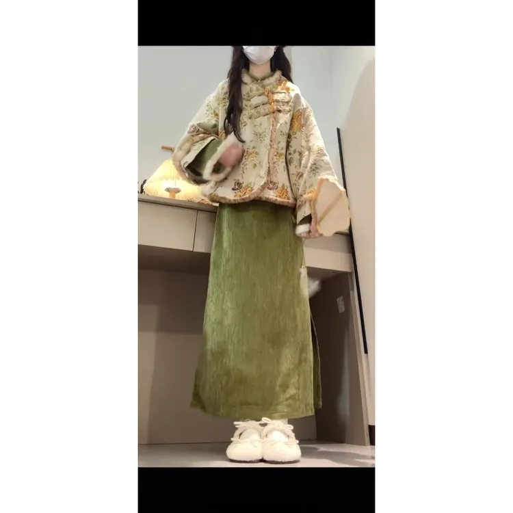 2025冬季新款新中式改良旗袍连衣裙搭配提花夹棉外套气质两件套女