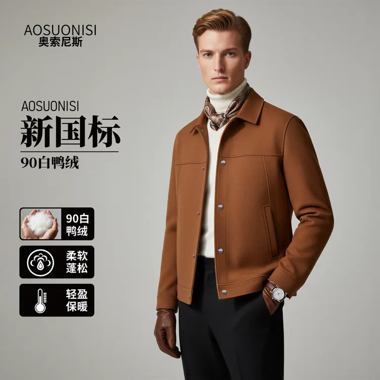 AOSUONISI/奥索尼斯【高定系列】90%绒子含量白鸭绒男士夹克外套