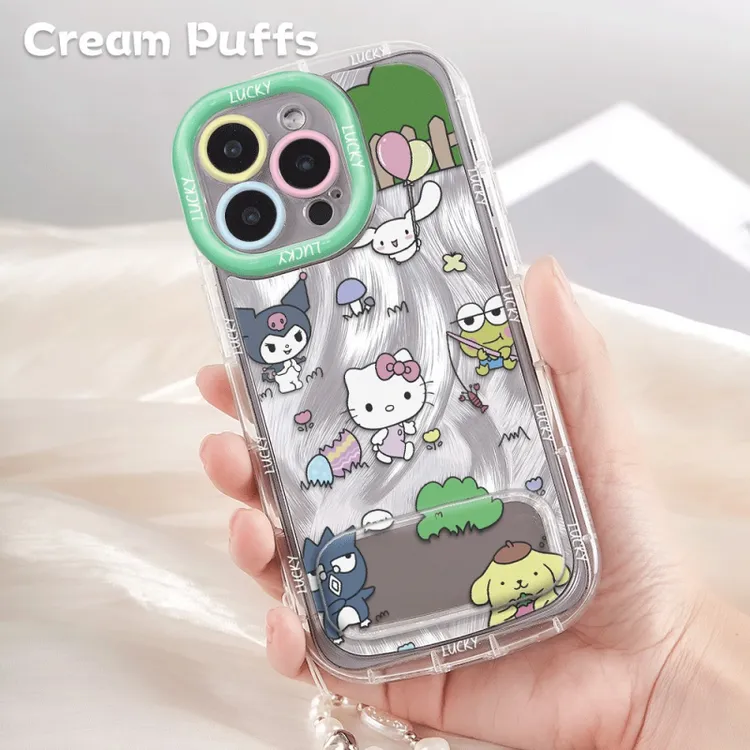 kt库洛米iPhone17带挂绳15手机壳软苹果14镜子支架16ProMax适用13