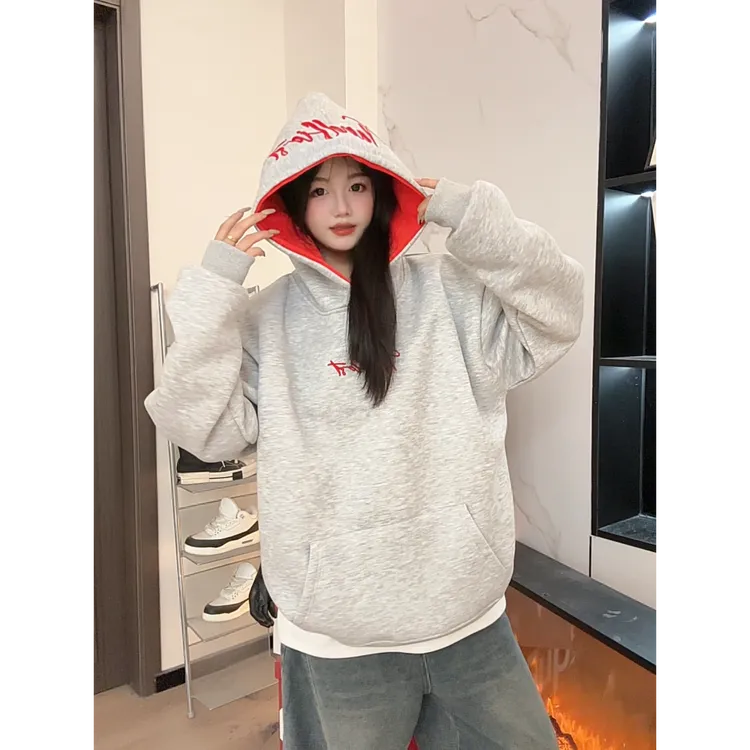 HandSeven美式复古情侣连帽卫衣长袖休闲百搭宽松外套男款春秋女