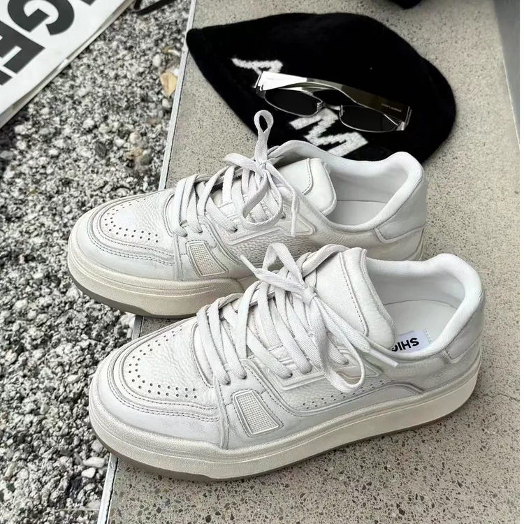 诗歌兰女鞋时尚百搭厚底增高系带小白鞋休闲运动板鞋