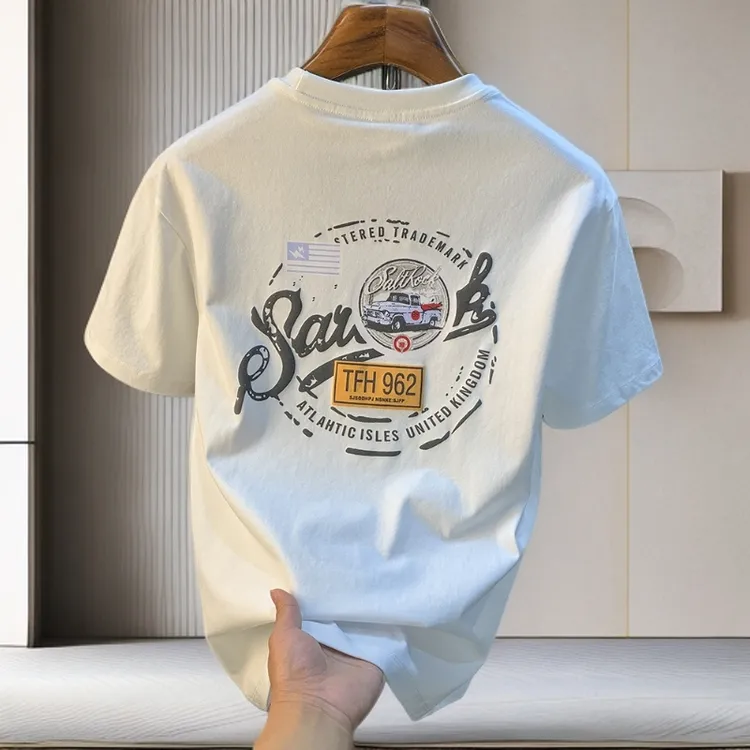 男士纯棉T休闲短袖t恤男韩版修身圆领个性百搭半袖白色衫2025