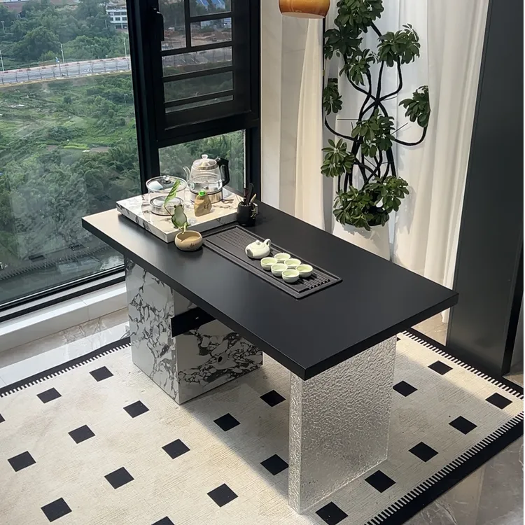 全岩板带排插款     茶台轻奢现代意式极简别墅创意客厅茶桌茶台