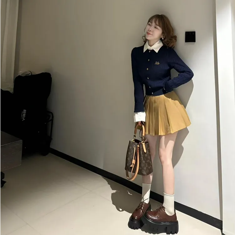 美式复古学院风刺绣毛衣开衫女早春季韩系穿搭小个子针织上衣外套