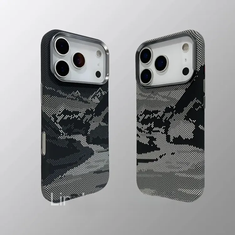 适用iphone17pro碳纤维纹理16promax/14手机壳15磁吸山川流水17硬