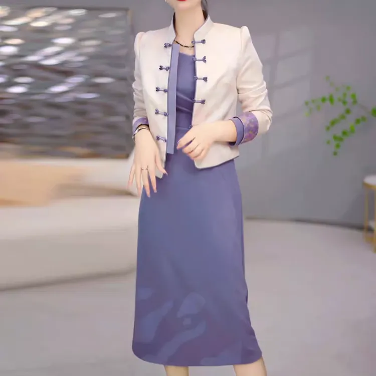 高档缎绣外套裙子两件套装礼服裙2025秋季新款新中式优雅连衣裙