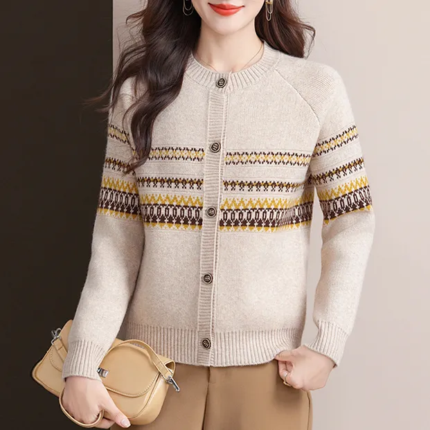 秋冬加厚羊毛开衫圆领百搭保暖宽松外套毛衣女款爆款2025新款洋气