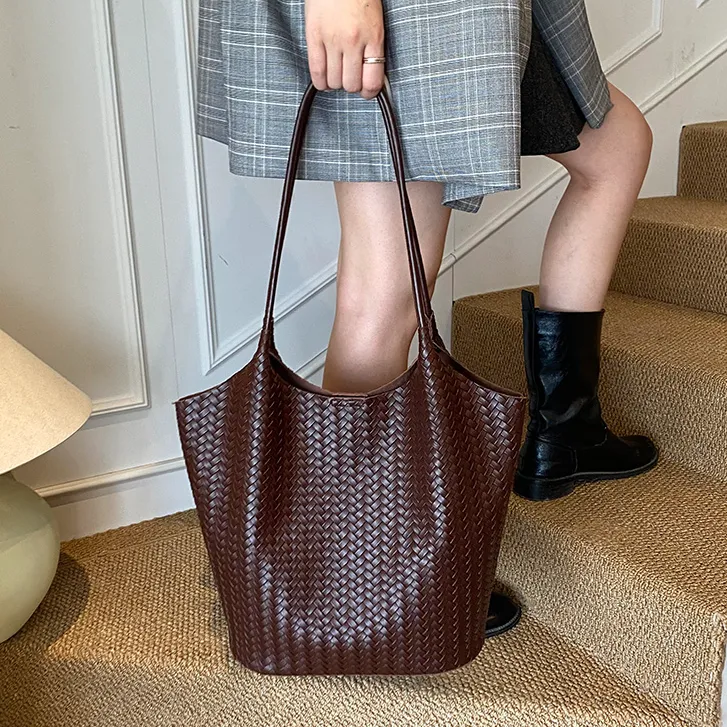 是子母包！高级感复古小众设计编织包包休闲大容量通勤托特包新款