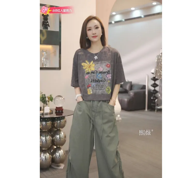 熙薇【花语迷彩】2025夏季新款时尚休闲气质T恤上衣H2988