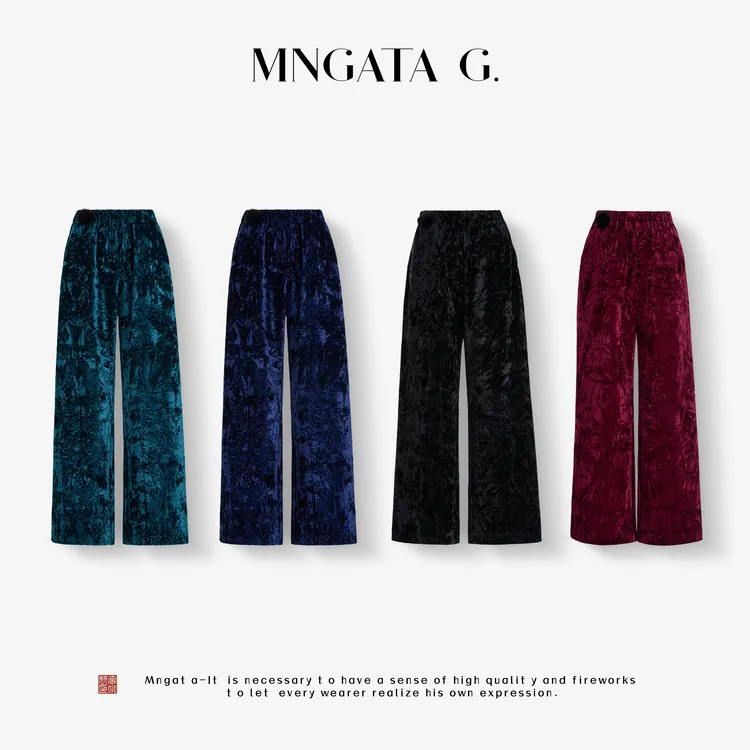 MNGATA G.宫小妍【加绒钻石绒】水貂毛新中式中国风秋冬裤子5090169