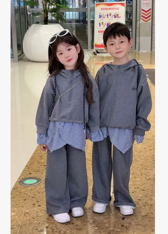 【兄妹款】秋款套装叠穿感假两件卫衣巨好看的中大童舒适时尚两件套