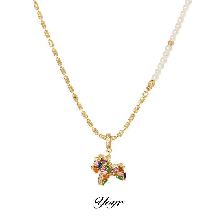 YOYR 黄铜项链 七彩锆钻小马项链高级感时尚2025新款拼接项链