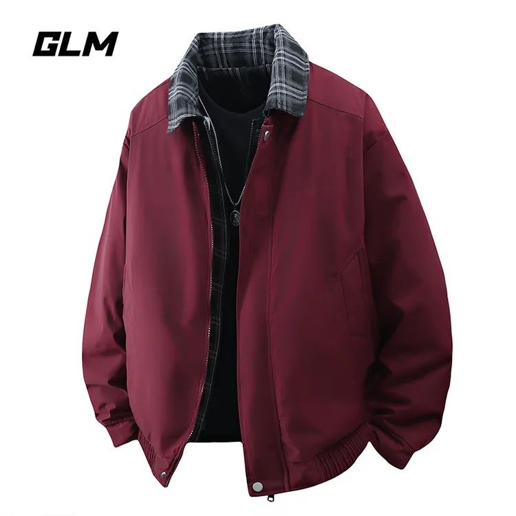 GLM潮流美式复古格纹拼接假两件棉服冬季男女款翻领百搭加厚外套