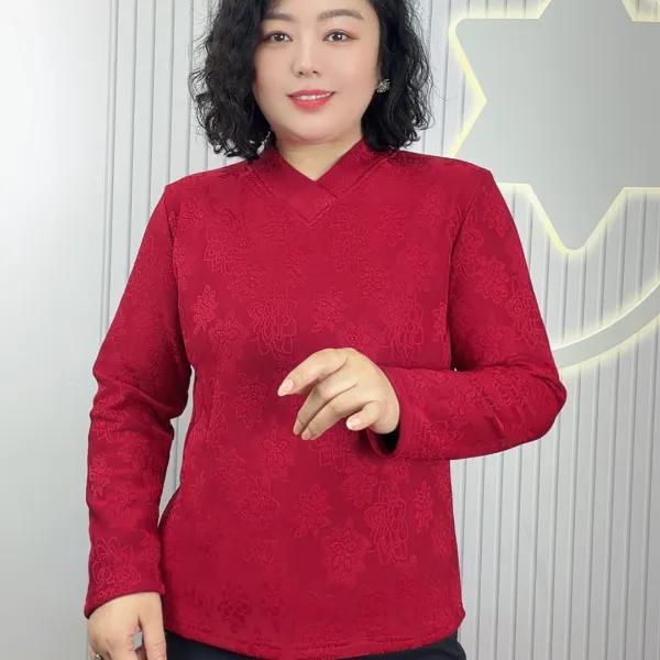 2025款冬季大码加厚加绒V领纯色显瘦遮肉外穿内搭长袖漂亮妈妈装