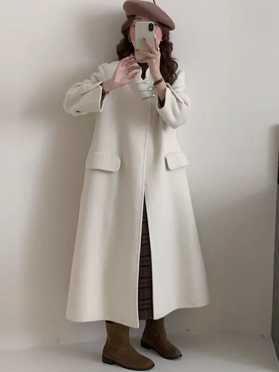 双面羊绒大衣，手工缝制绵羊毛