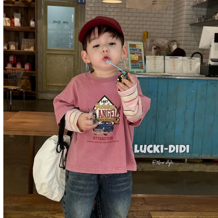 男童装2025春秋季男童小童卡通动漫休闲韩版帅气条纹袖假两件T恤