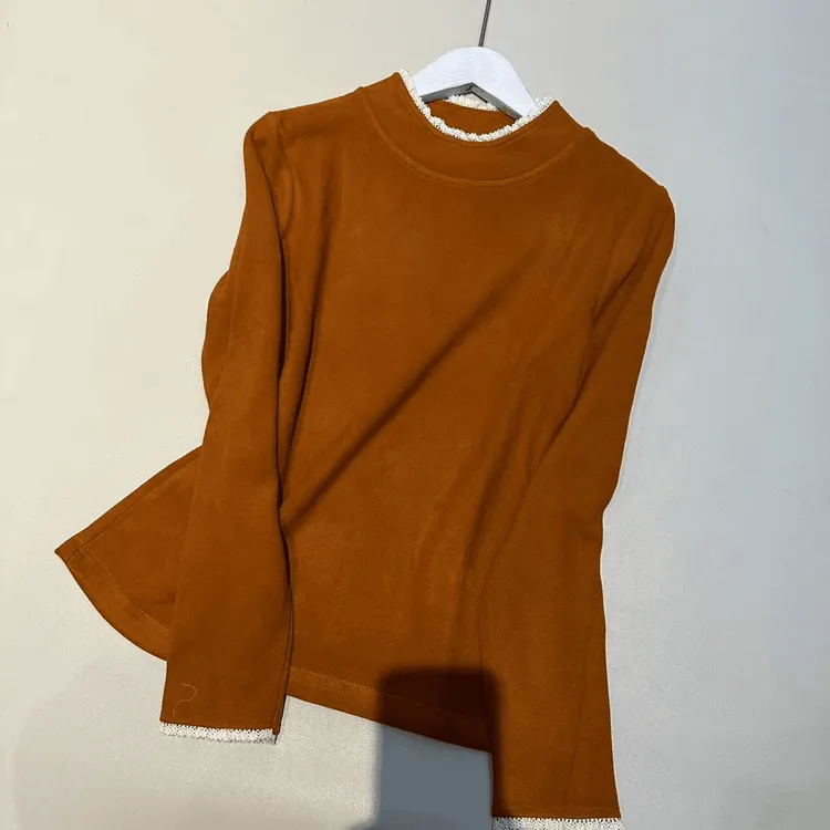 2025冬款双面绒圆领设计感时尚百搭长袖显瘦上衣 保暖修身打底衫