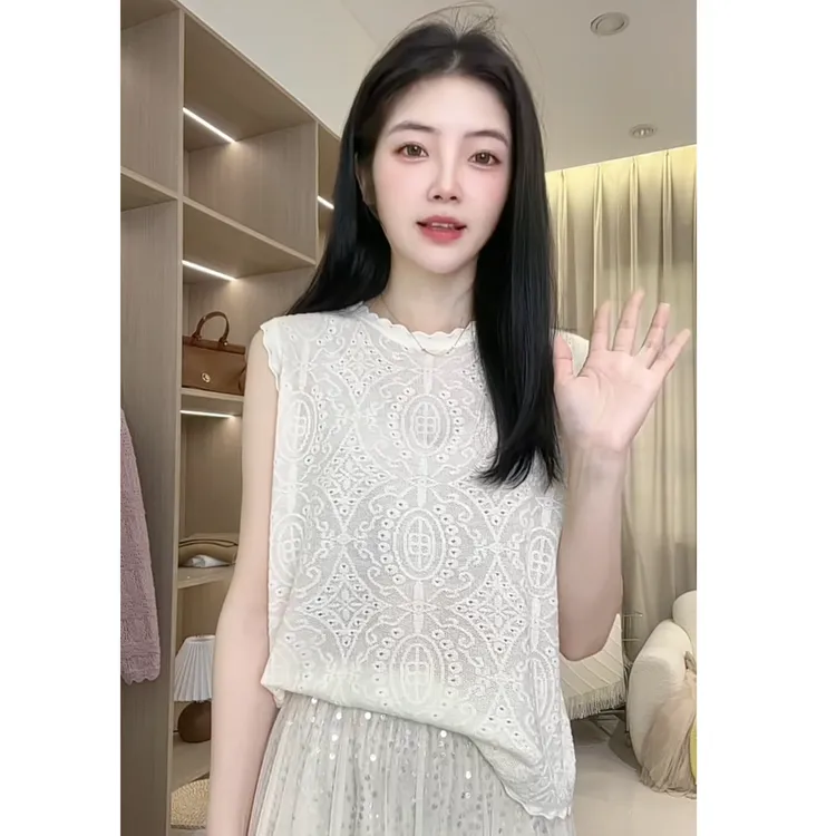 薄款春季无袖背心女毛针织衫时尚圆领上衣