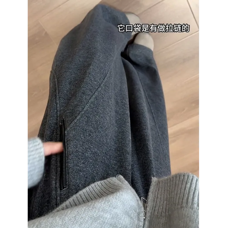 深灰色毛呢弯刀裤女秋冬大码胖mm宽松显瘦遮肉休闲阔腿香蕉镰刀裤