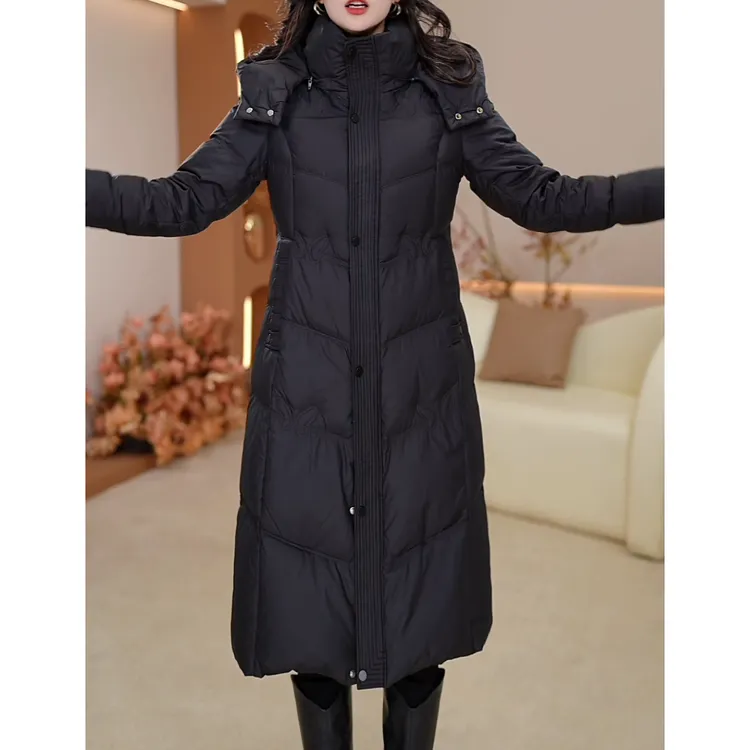 时尚气质连帽羽绒服2025冬季新款收腰洋气保暖修身减龄白鸭绒外套