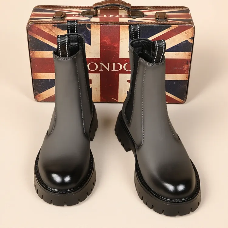 切尔西靴男款秋冬加绒保暖男鞋真皮短靴厚底防滑中高帮烟筒马丁靴