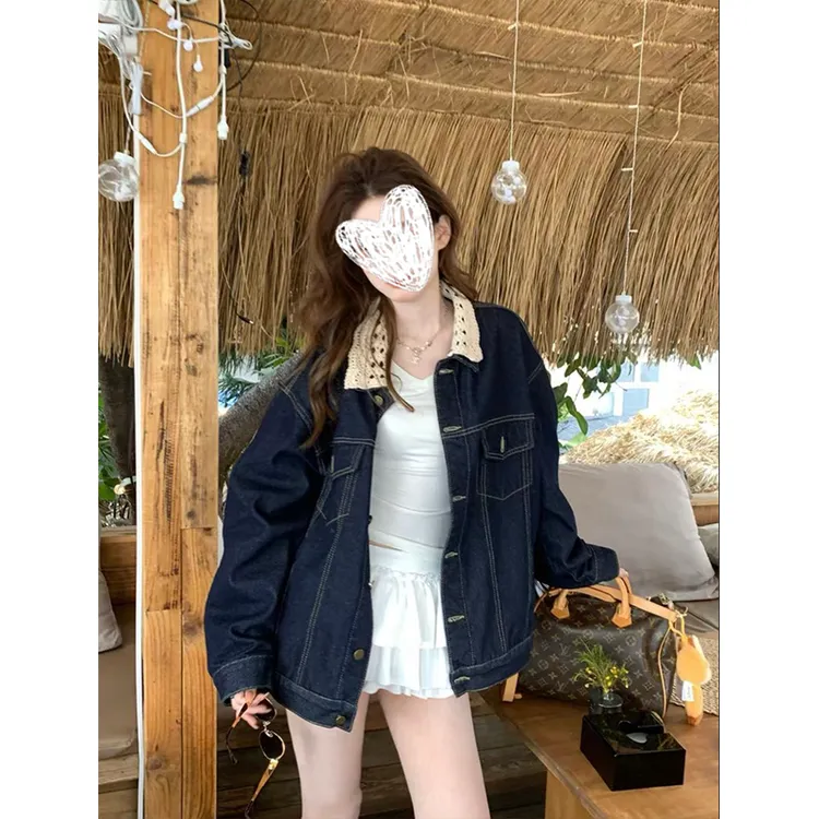 浪漫蕾丝 拼接千金风牛仔外套女2025早秋新时尚百搭宽松夹克上衣