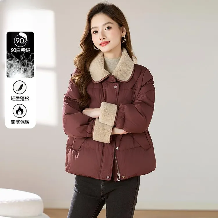 Touch Miss毛领拼接羽绒服女短款2025新款冬季小个子高端洋气外套