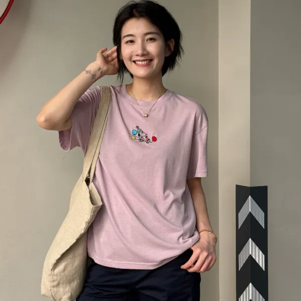 浪清/女装推荐 函里咪日系百搭刺绣短袖上衣44679#2025夏新款上衣