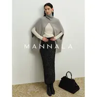 MANNALA丨“灰原披肩”静奢优雅随性美丽诺羊毛高领斗篷披肩Q0203
