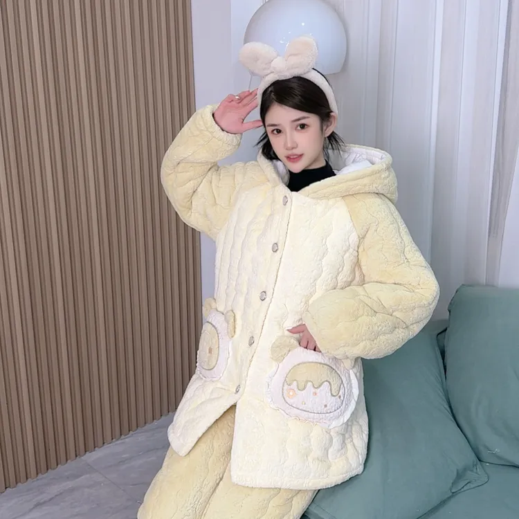 【冬季新款】娃娃领睡衣冬款套装三层加厚夹棉家居服加绒保暖甜美